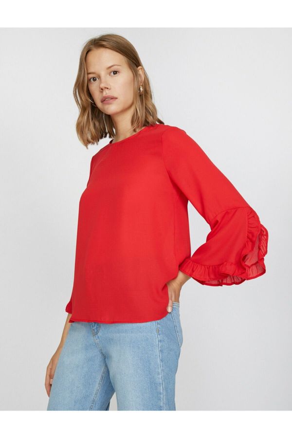 Koton Koton Women's Red Long Sleeve Crew Neck Blouse