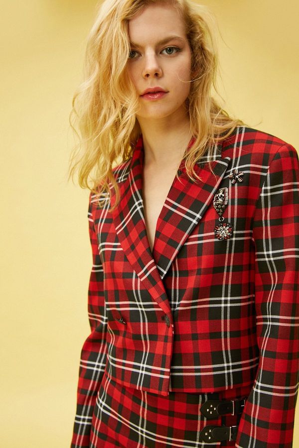 Koton Koton Women's Red Plaid Jacket