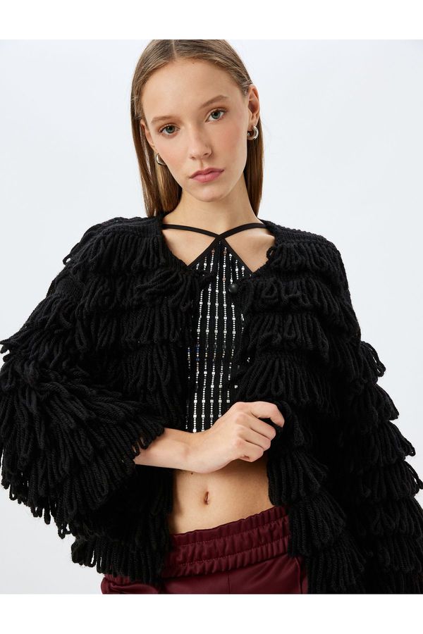 Koton Koton X Inji - Crop Tassel Textured Button Detailed Cardigan