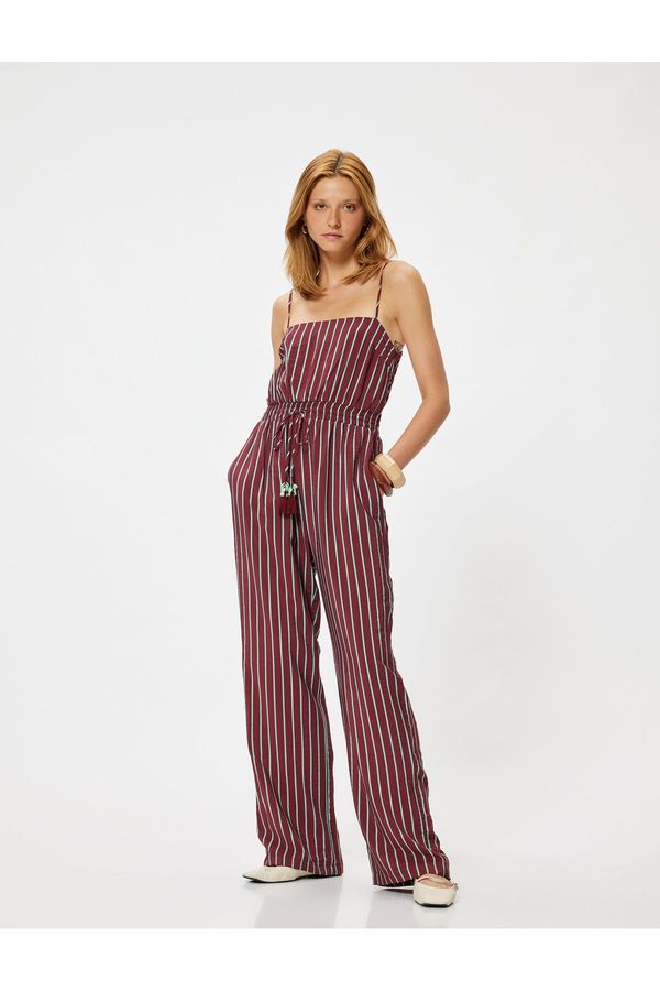 Koton Koton X Melis Ağazat - Viscose Jumpsuit Thin Straps Wide Leg Pocket Elastic Waist