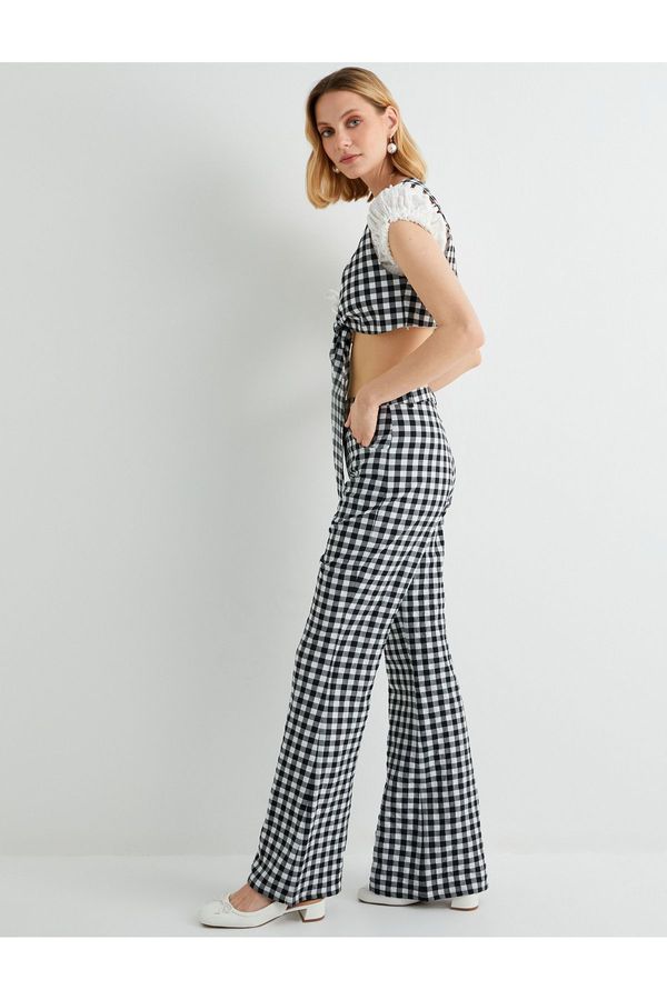 Koton Koton X Tuba Ünsal - Gingham Check Flare Trousers with Pockets Slim Fit