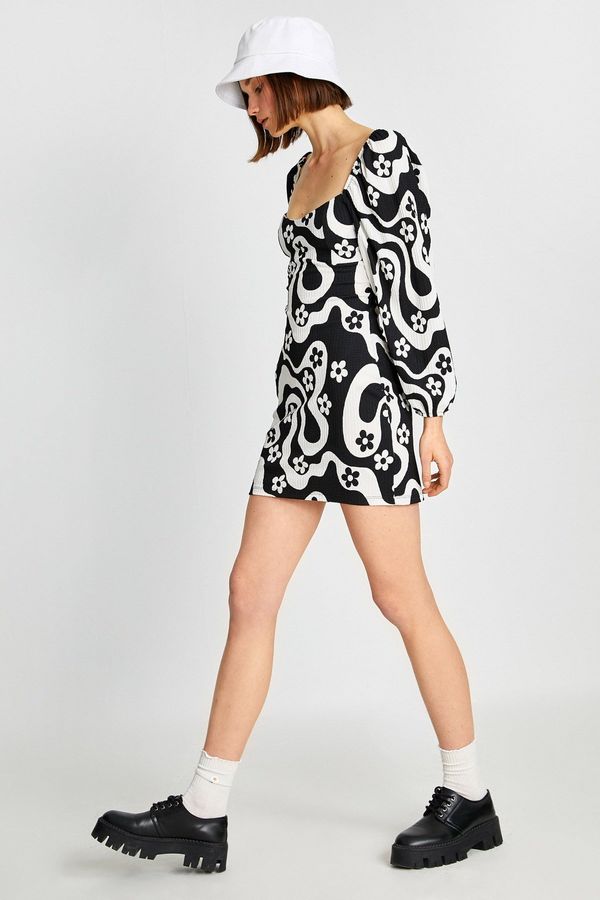 Koton Koton ženska črna vzorčasta obleka