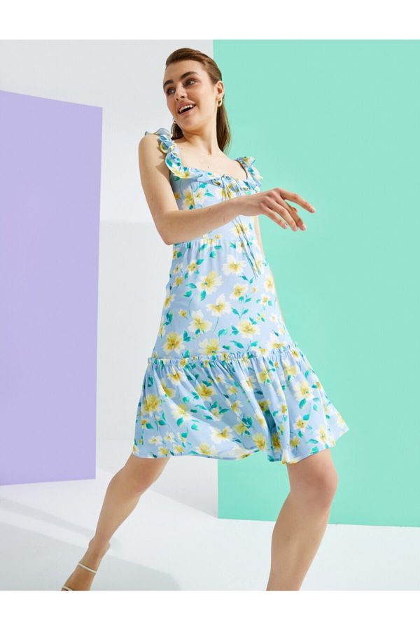 Koton Koton ženska modra vzorčasta obleka