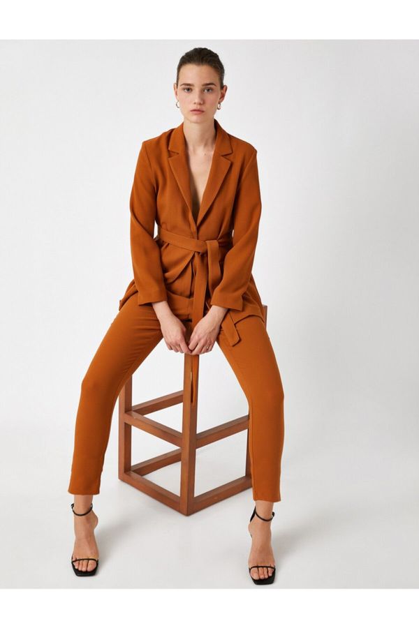 Koton Koton ženske rjave visoke pasu ravne rezane hlače