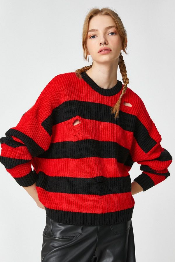Koton Koton ženski rdeči črtasti pulover