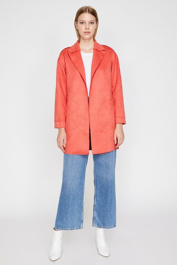 Koton Koton ženski rdeči plašč iz semiša