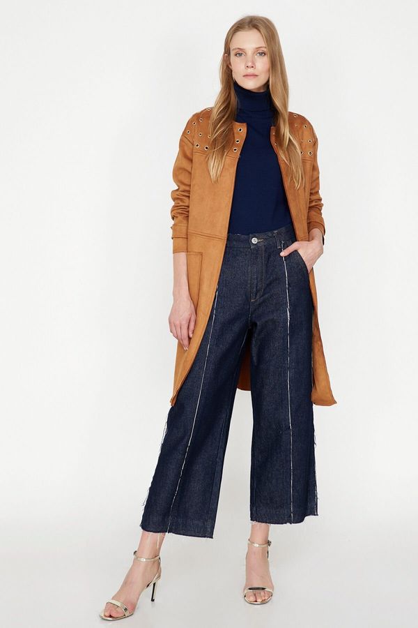 Koton Koton Ženski rjavi semiš izgleda plašč