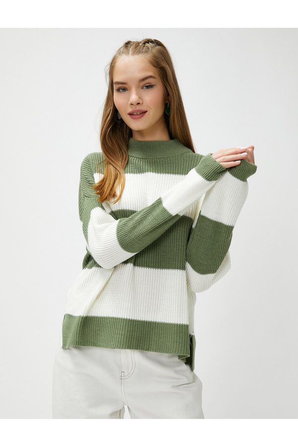Koton Koton ženski zeleni črtasti pulover
