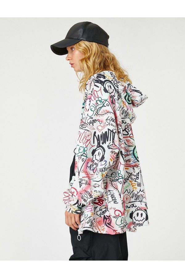 Koton Koton Zippered Oversize Sweatshirt Graffiti Printed With Fleece Inside