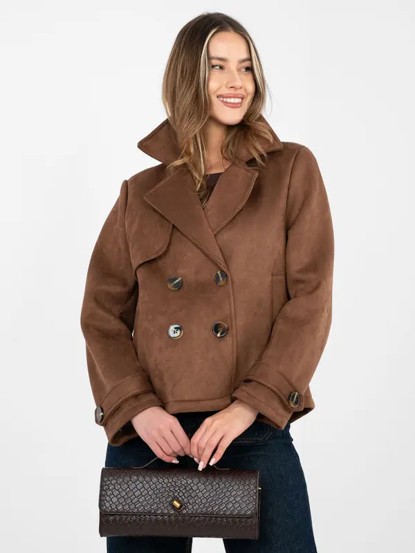 Factory Price Kratek dvoredni plašč rjave barve