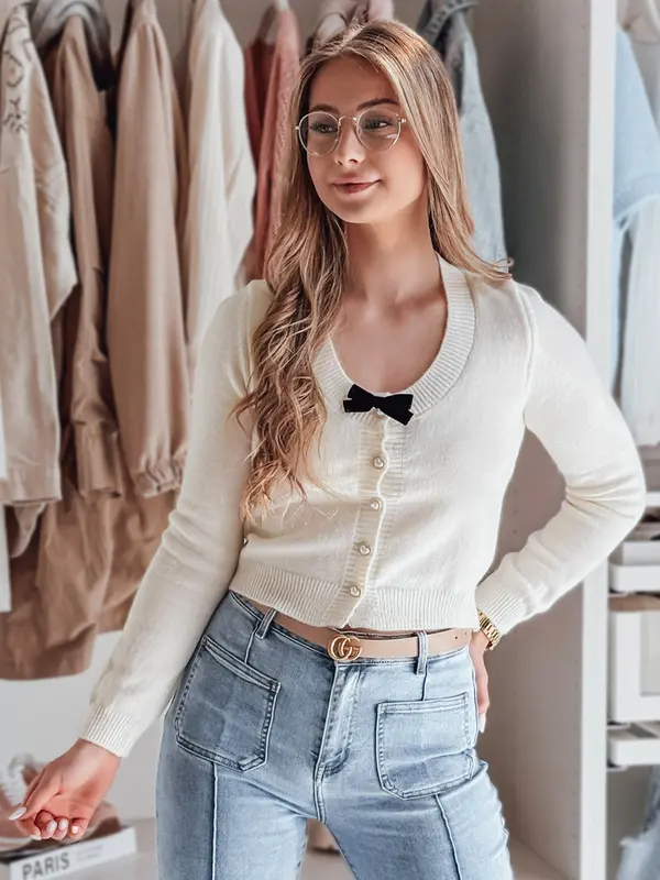 DStreet Kratek ženski pulover z pentljo LAMURE ecru