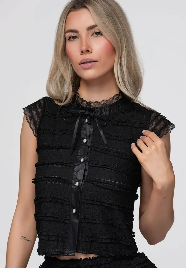 Ombre Kratka ženska bluza s čipkastimi detajli