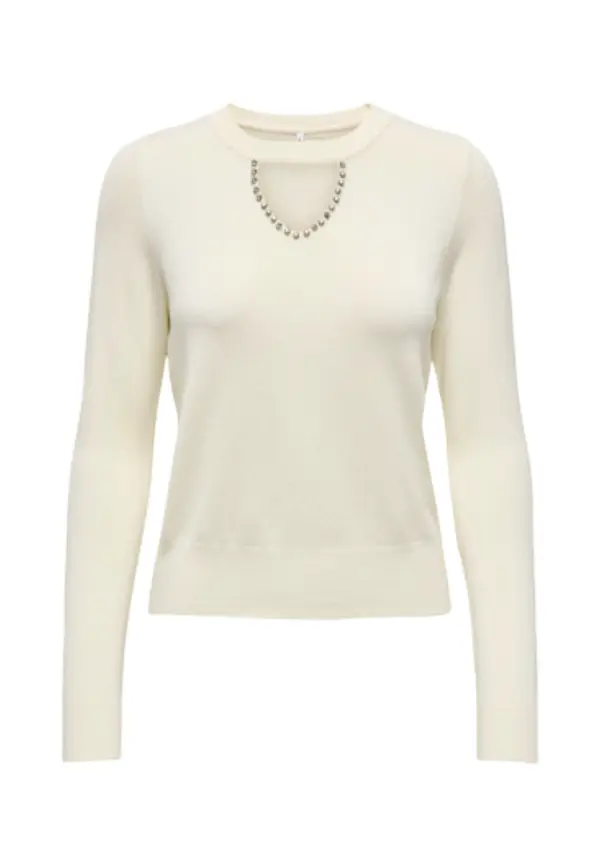 Only Krem pulover z okroglim izrezom