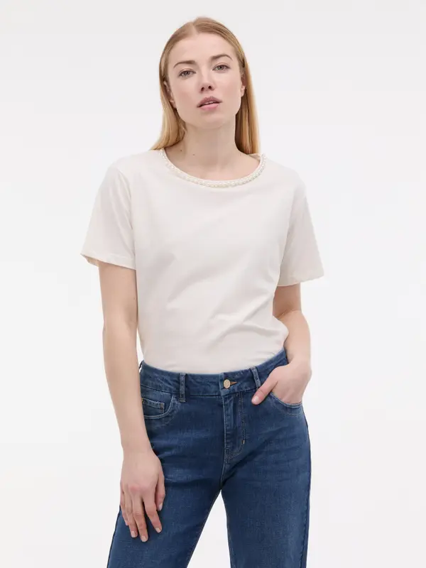 Orsay Krem ženska majica s kratkimi rokavi z aplikacijo ORSAY