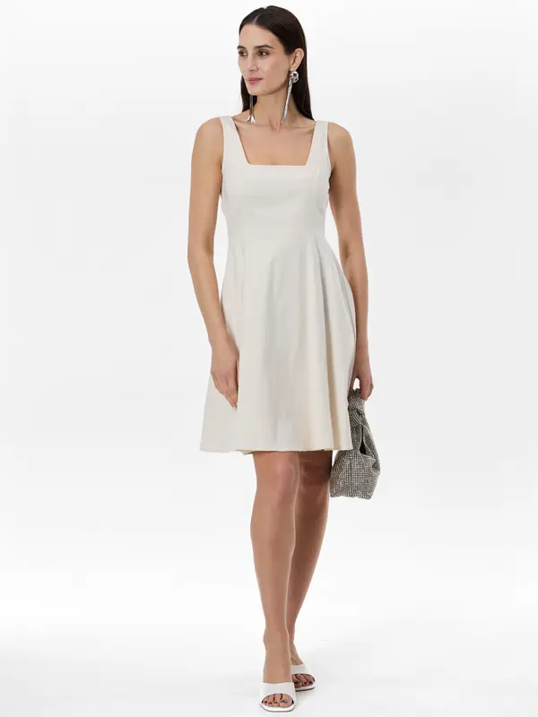 Orsay Krem ženska obleka do kolen ORSAY