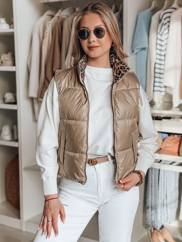 DStreet Krótka kamizelka damska dwustronna CHIPUFF kamelowa Dstreet