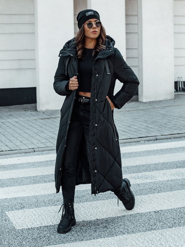 DStreet Kurtka damska zimowa długa pikowana z kapturem STREETFIT czarna Dstreet