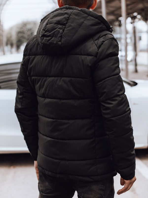 DStreet Kurtka męska zimowa pikowana z kapturem czarno-pomarańczowa Dstreet