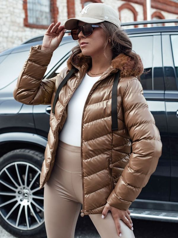 DStreet Kurtka zimowa damska pikowana z kapturem MIRIAL brązowa Dstreet