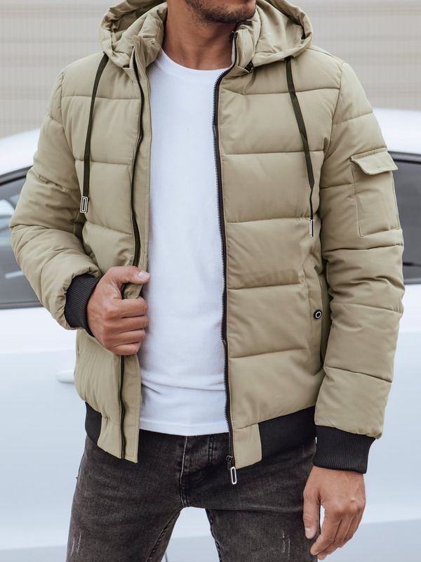 DStreet Kurtka zimowa męska pikowana z kapturem beżowa Dstreet