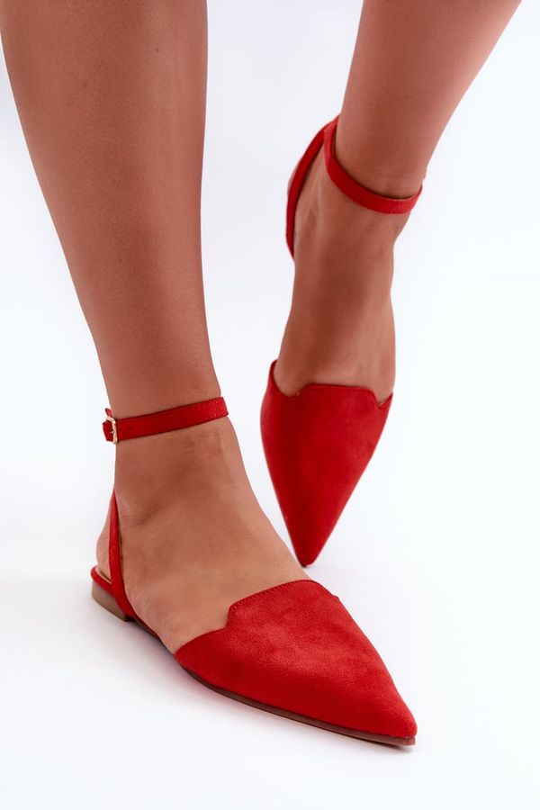 Kesi Lace-up eco suede ballerinas with pointed toes, red Ellesara