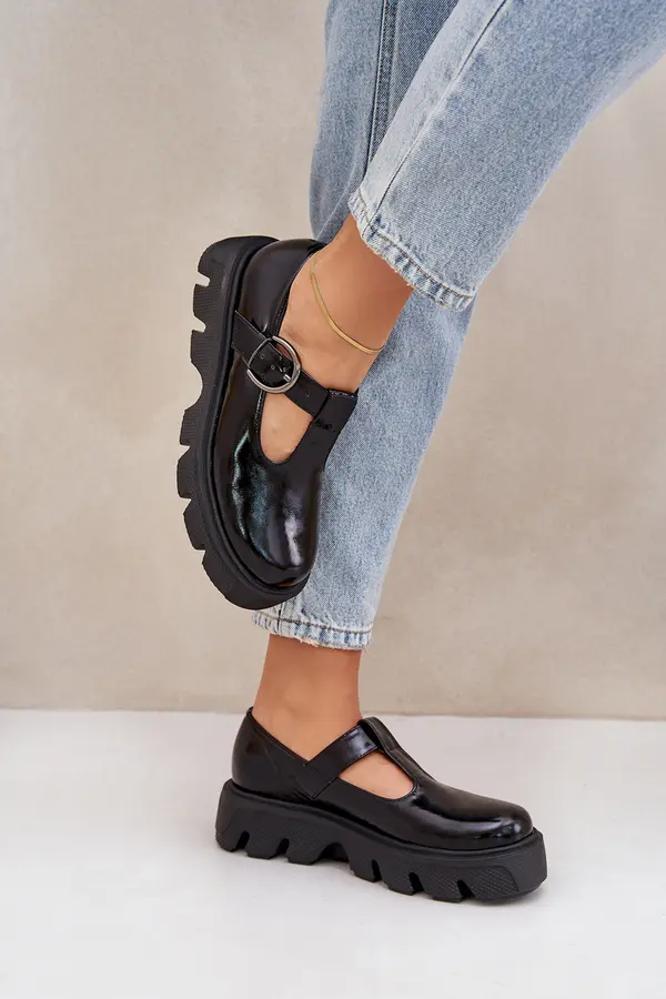 Zazoo Lacquered Leather Loafers With Buckle Black Zazoo 20183