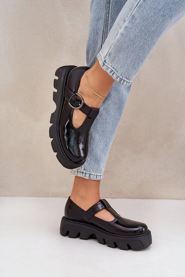 Zazoo Lacquered Leather Loafers With Buckle Black Zazoo 20183