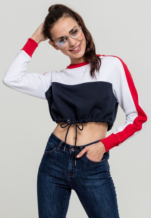 UC Ladies Ladies Cropped 3-Tone Stripe Crew Nautical/White/Fiery Red