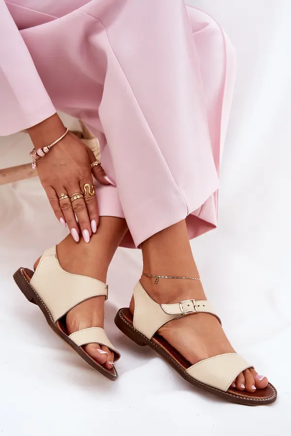 Zazoo Ladies leather flat sandals Zazoo 3014 beige