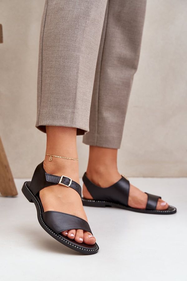 Zazoo Ladies leather flat sandals Zazoo 3014 black