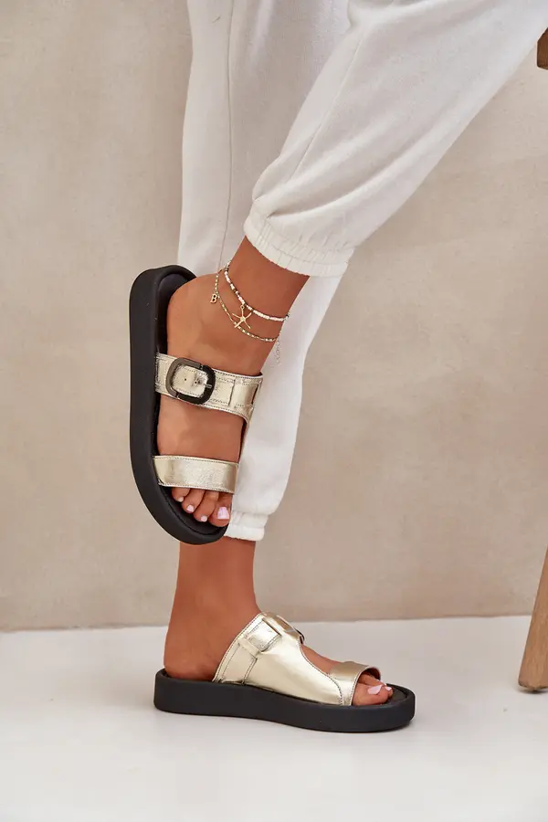 Zazoo Ladies Leather Platform Slippers Zazoo 3024 Gold