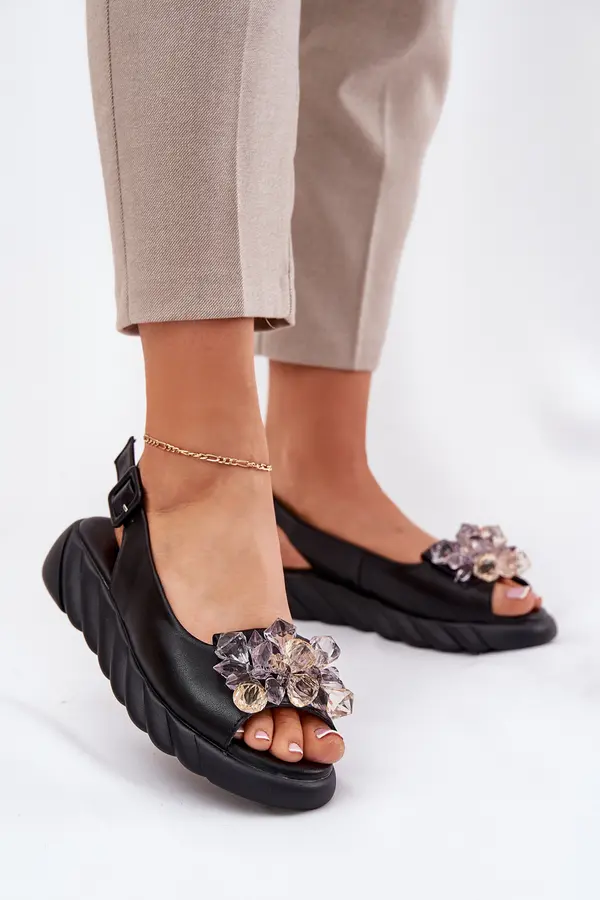 ARTIKER Ladies leather sandals with crystals Artiker