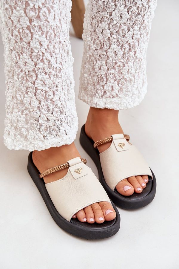 Zazoo Ladies Leather Slippers Beige Zazoo 2896