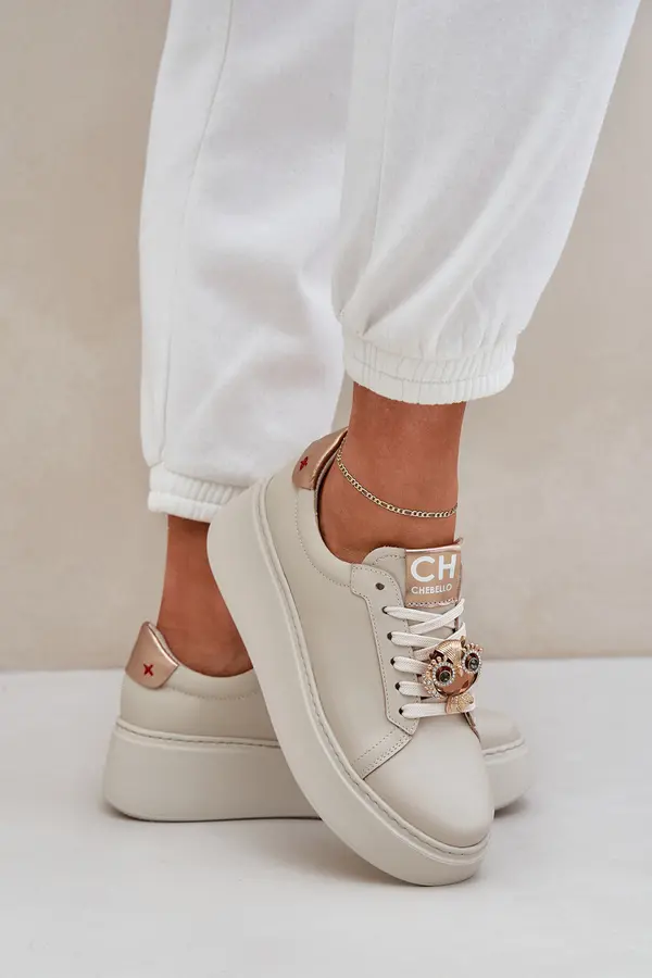 CheBello Ladies Leather Sneakers CheBello 4411 Light Beige