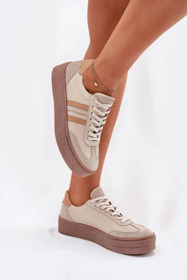 Zazoo Ladies Leather Sneakers On Platform Zazoo N1234 Beige