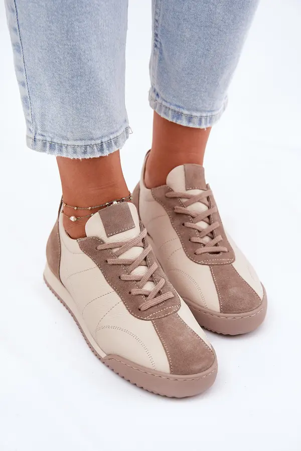 Laura Messi Ladies Leather Sports Shoes Beige Laura Messi 2935