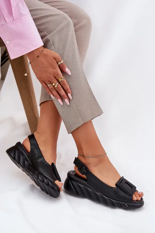 ARTIKER Ladies leather wedge sandals with decoration Artiker Black