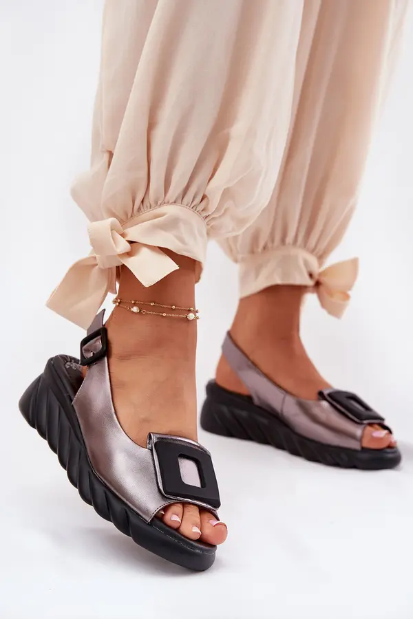 ARTIKER Ladies leather wedge sandals with decoration Artiker