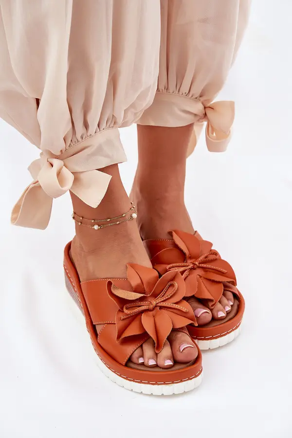 ARTIKER Ladies Leather Wedge Sandals With Decorative Flower Artiker