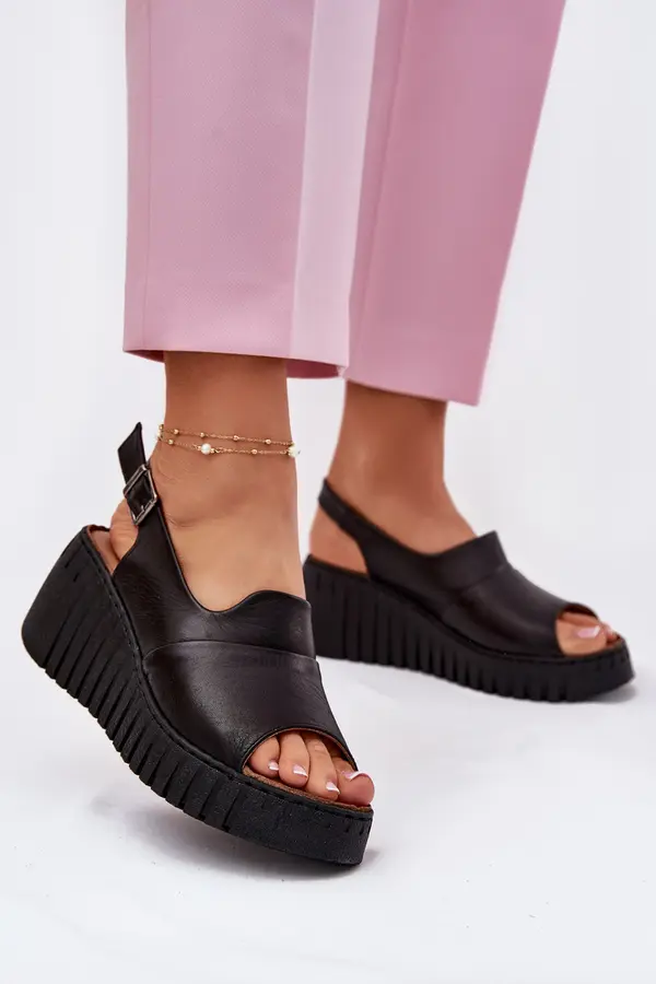 ARTIKER Ladies Sandals Made Of Natural Leather On Wedge Artiker Black