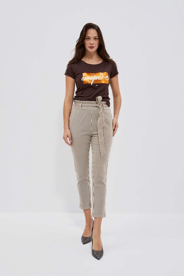 Moodo LADIES TROUSERS L-SP-4015 BROWN_OFF WHITE