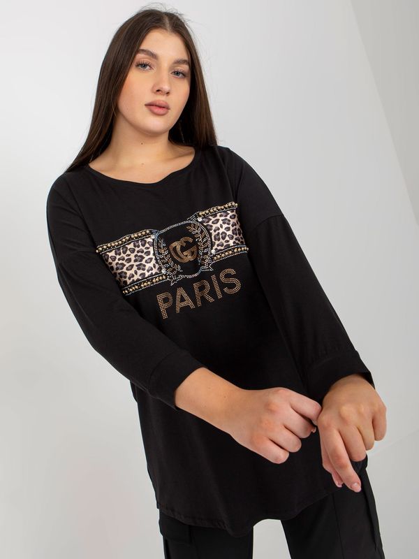 Fashionhunters Lady's black blouse with a round neckline size plus