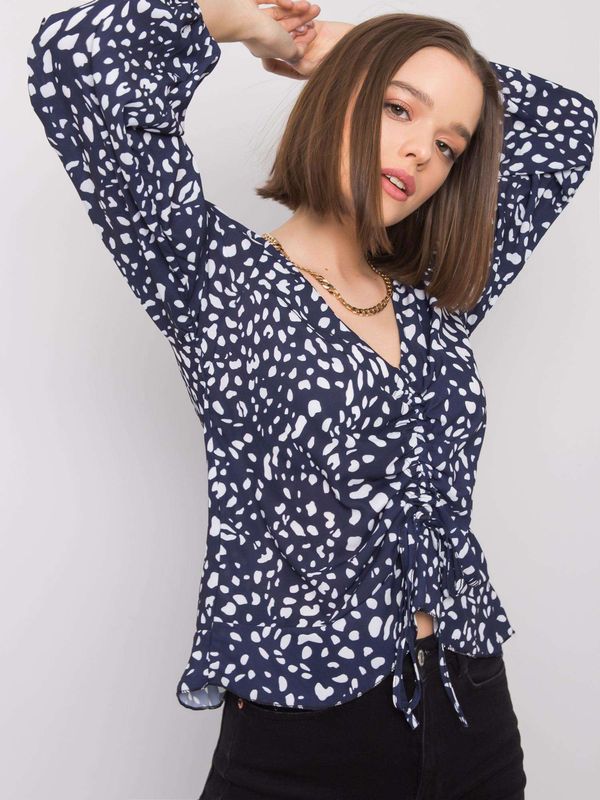 Fashionhunters Lady's dark blue blouse with print