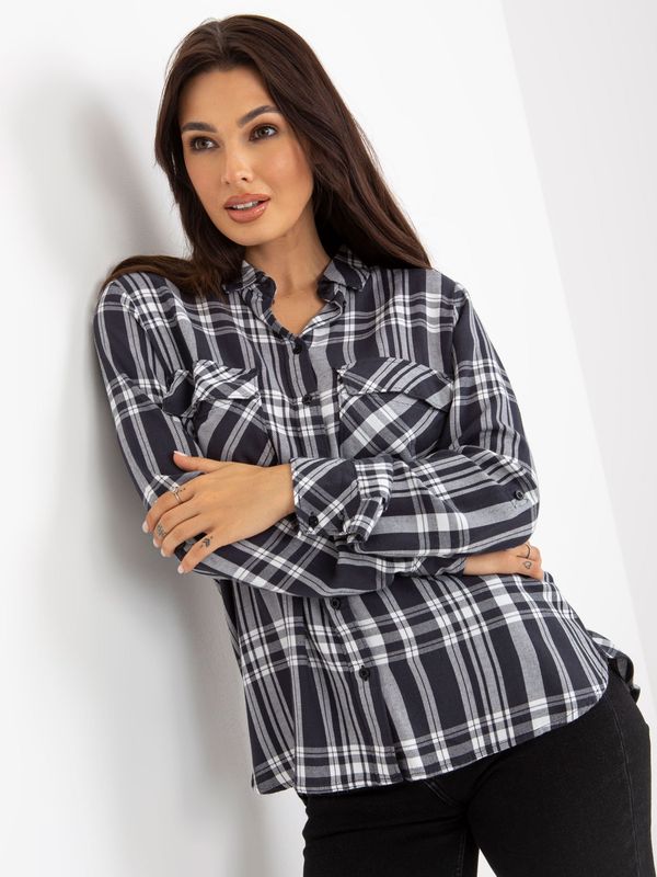 Fashionhunters Lady's dark grey viscose checked shirt