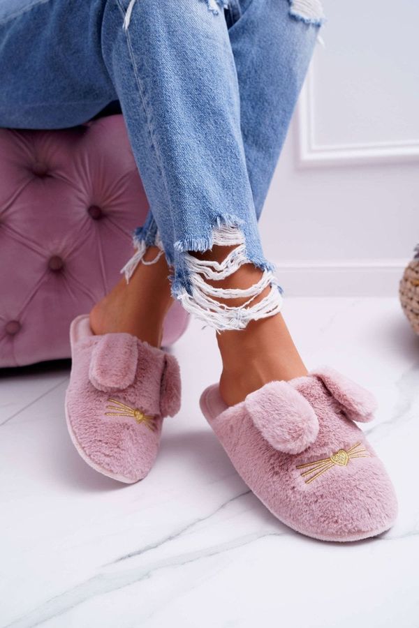 Kesi Lady's slippers with fur and ears Dark pink Semmi