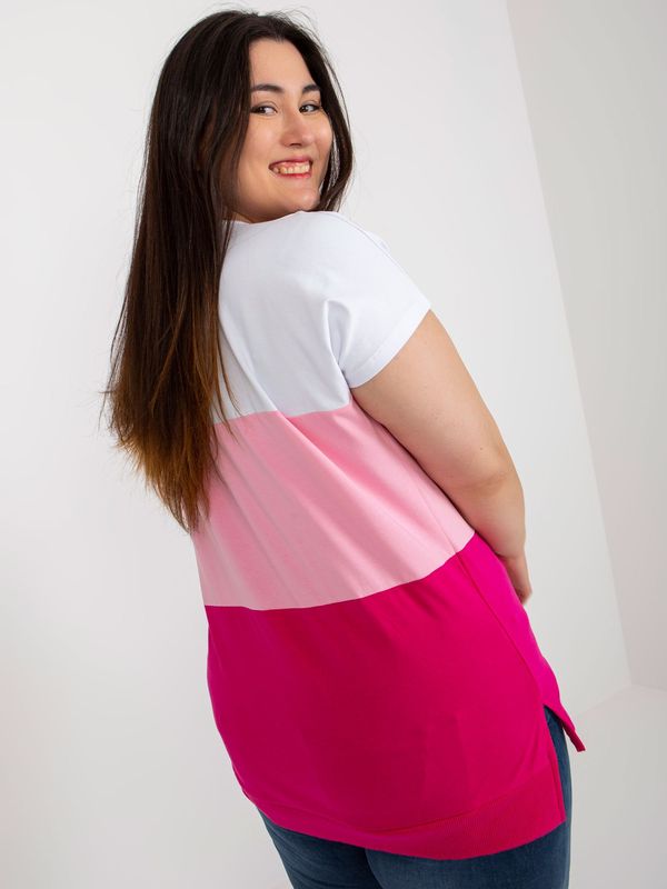 Fashionhunters Lady's white-pink cotton blouse plus size