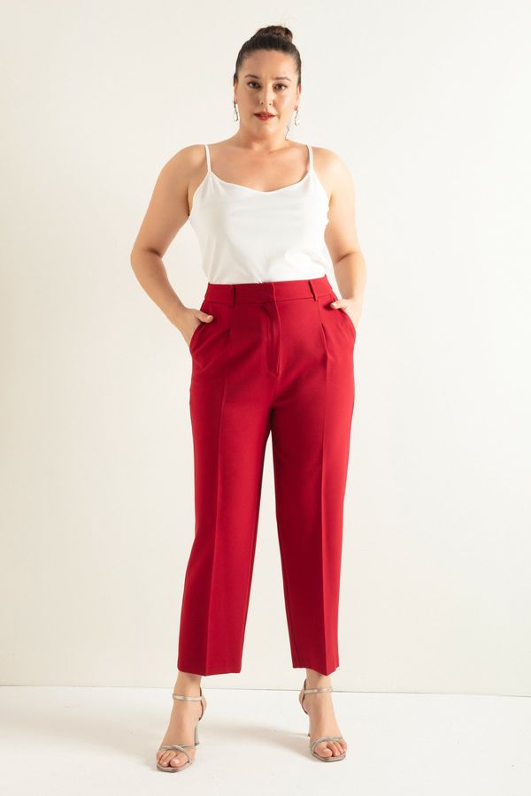 Lafaba Lafaba Women's Burgundy Plus Size Fabric Trousers