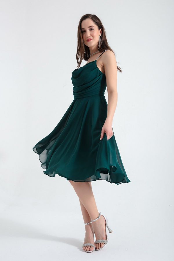 Lafaba Lafaba Women's Emerald Green Stone Strap Midi Evening Dress.