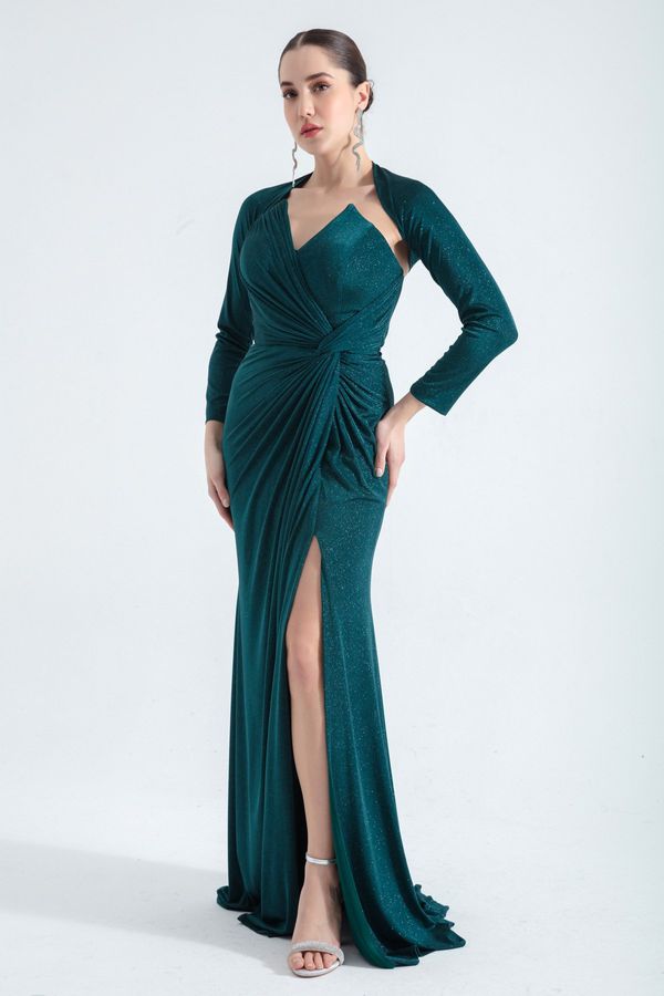 Lafaba Lafaba Women's Emerald Green Underwire Corset Silvery Long Evening Dress