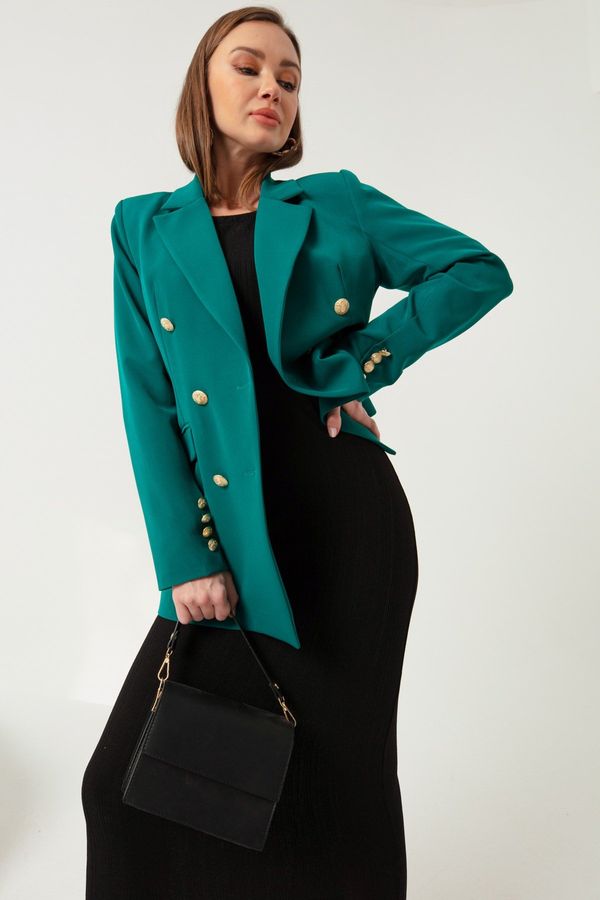 Lafaba Lafaba Women's Green Gold Buttoned Jacket